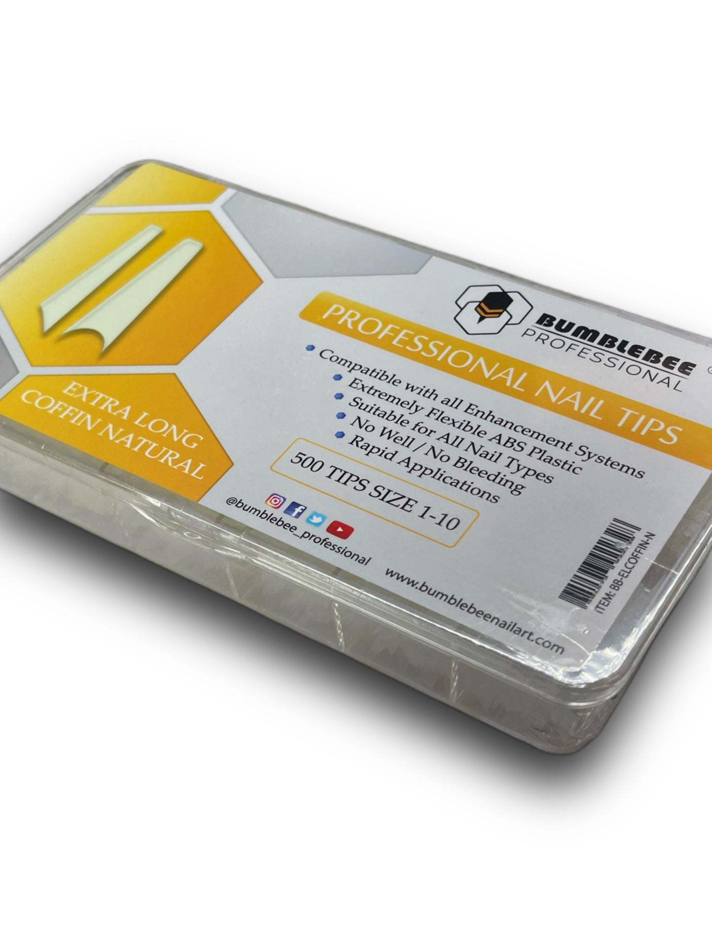 Bumblebee Professional Nail Tips: Extra Long Coffin Natural