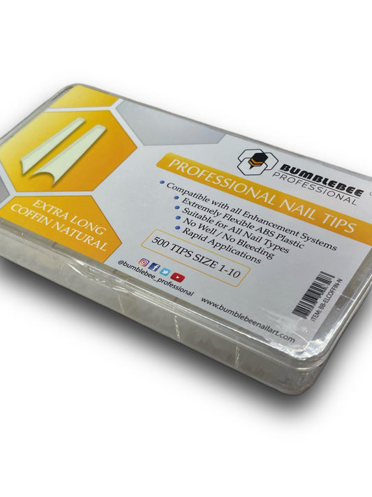 Bumblebee Professional Nail Tips: Extra Long Coffin Natural