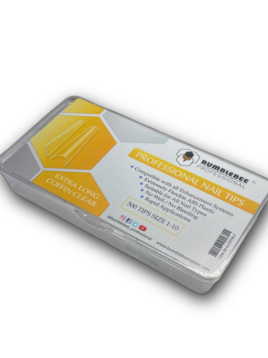 Bumblebee Professional Nails Tips: Extra Long Coffin Clear
