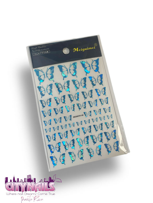 Blue Holographic Butterflies Stickers