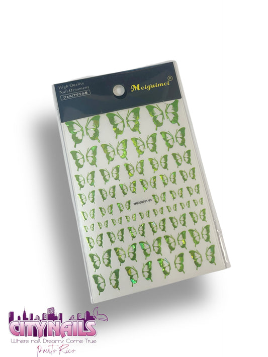 Green Holographic Butterflies Stickers